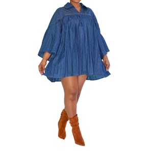 Nuevo Vestido Vaquero Elegante para Mujer, Corte Holgado, con Pliegues y Parches, a la Moda - Product Image 4
