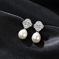 Boucles d'oreilles clous en argent S925 européennes, perles de riz Zhuji micro-pavées CZ, boucles d'oreilles en argent pour femmes