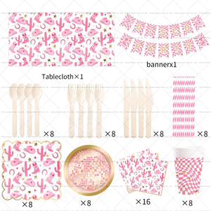 ชุดจานกระดาษลายคาวเกิร์ลสำหรับงานปาร์ตี้สาวๆ ยี่ห้อ DAMAI สำหรับ 8 ท่าน จานขนมหวานแบบใช้แล้วทิ้ง ของตกแต่งงานเลี้ยงสละโสด - Product Image 5