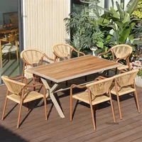 Table et chaises de luxe en bois massif tissé pour l'extérieur Tables et chaises empilables pour l'extérieur