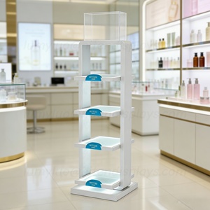 Exhibidor de Madera para Productos de Cuidado de la Piel con Soporte para Folletos de Acrílico y Estantes Iluminados - Product Image 1