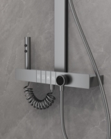 DEGONG Ensemble de douche mural en laiton brossé chromé, système de douche pluie, jet doux, chaud et froid, pour usage hôtelier, avec fonction massage