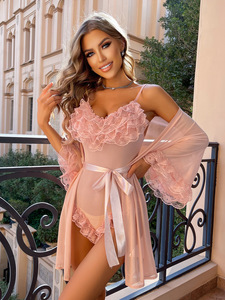 Ensemble de lingerie transparente de luxe pour femmes, taille 18-40, en tricot, spandex, polyester, broderie, dentelle. - Product Image 2