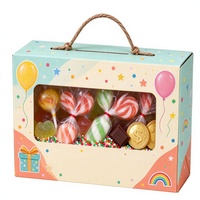Boîte à bonbons portable personnalisée imprimée menthe et pêche avec poignée en corde torsadée, fenêtre transparente et motif ballon pour cadeaux de fêtes