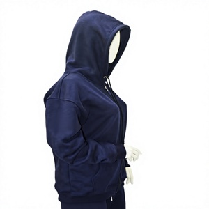 Sudadera con Capucha de Felpa Tejida Azul Marino para Mujer, 100% Algodón, Transpirable, Casual, Lavado Ácido, Ropa Deportiva Personalizada OEM - Product Image 1