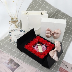 Valentine's Day Jewelry Gift <b>Box</b> Double Door Rectangular 16 Roses <b>Floral</b> Eternal Flower <b>Box</b> Holiday for Necklace Ring Bracelet - Product Image 3