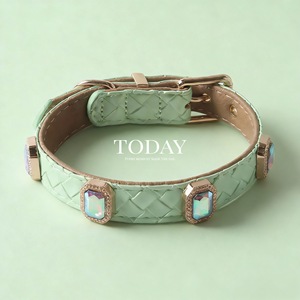 Luxury Dog Collar <b>Light</b> Blue Woven Leather Rhinestone Small Pets All Seasons - Product Image 4