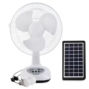 Ventilatore da tavolo con ricarica solare da 12 pollici ricaricabile Ac 12v Dc con pannello solare e luci a lampadina a Led porte Usb per l'home Office