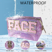 Fermeture à glissière cosmétique transparente en PVC à la mode pour sac de toilette à paillettes poignée pochette de maquillage holographique irisée pour salle de bain