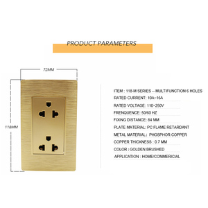 Brass <strong>Sockets</strong> and Switches Electrical Luxury <strong>Gold</strong> Design Thailand Wall <strong>Socket</strong> Multifunction American <strong>Socket</strong> - Product Image 2