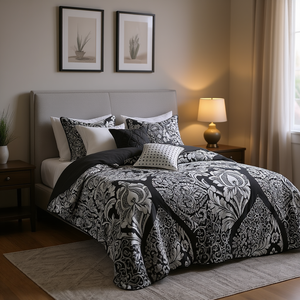 Ensemble de housse de couette 6 pièces, motif floral imprimé, polyester, décoration moderne pour chambre à coucher - Product Image 2