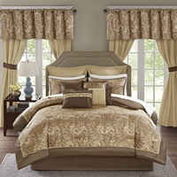 Haute qualité 24 pièces Polyester literie Jacquard taies d'oreiller bleu Patchwork couvre-lit ensemble avec rideaux