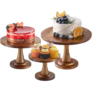 Set di Alzatine per Torte con Vassoio Rimovibile in Legno Massello di Acacia, Facile da Montare e Lavare, Set di 3 Alzatine per Torte con Design a Piedistallo Rialzato - Product Image 1