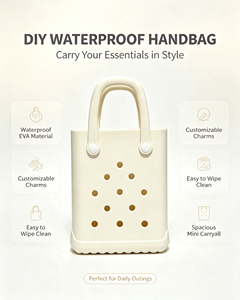 Bolso de mano impermeable de EVA con dijes aleatorios, mini bolso tote resistente a las manchas, con dos aberturas, color caramelo, bolso de malla duradero para la universidad - Product Image 4