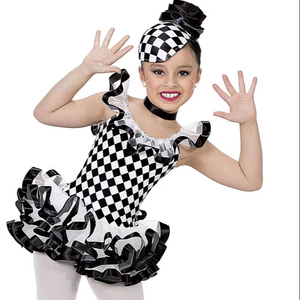 Costume de danse pour filles, robe de <span class=keywords><strong>tutu</strong></span> de ballet à <span class=keywords><strong>pois</strong></span> blancs et noirs avec paillettes, tulle superposé pour spectacle sur scène - Product Image 1
