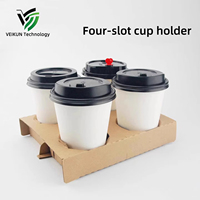 Boîte plate ondulée jetable en papier kraft VEIKUN à quatre compartiments pour emballage alimentaire à emporter (boissons, café et thé au lait)
