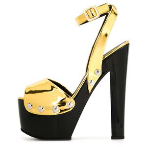 Sandales de <span class=keywords><strong>luxe</strong></span> à talons bloc doré pour femmes, chaussures à bouts ouverts, sexy, personnalisées, usine, nouvelle collection été - Product Image 5