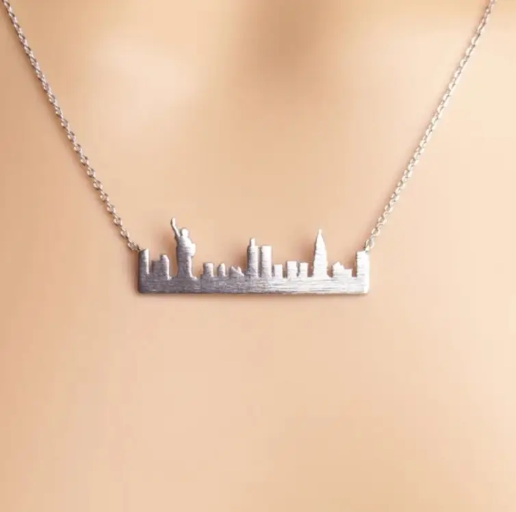 สร้อยคอบาร์เสรีภาพ NYC Skyline สร้อยคอบาร์พร้อมสร้อยคอบาร์แนวนอนเมืองรูปปั้นอิสรภาพ