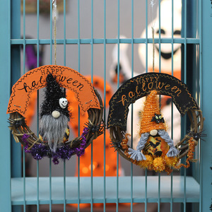 Halloween Decorations Vine Wreaths With Gnomes <b>Round</b> Indoor Wall Hangings For Halloween Party Decoration - Product Image 2