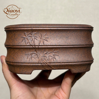 Pot Bonsai Tanah Liat Ungu Ramah Lingkungan Yixing, Pot Bunga Ukiran Tangan Kontemporer dengan Sambungan Bambu Bionik untuk Taman