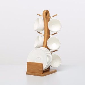 Porte-tasse en bambou <span class=keywords><strong>arbre</strong></span> 6 crochets tasse à café tasses à thé étendoir support de tasse pour cuisine bureau tasse organisateur - Product Image 2