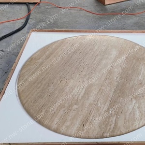Nanwei sản xuất màu be trắng Roman <span class=keywords><strong>travertine</strong></span> Đá Cẩm Thạch Bàn tròn hàng đầu - Product Image 5