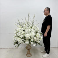 DKB Super Große 100cm Blumenkugel Tischdekoration Maßgefertigte Weiße Rosen-Hortensien Explosive Seiden-Arrangement Hochzeit Geburtstag Event-Dekoration