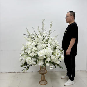 Centrotavola DKB Super Grande con Sfera di Fiori da 100cm, Composizione Personalizzata di <span class=keywords><strong>Rose</strong></span> Bianche e Ortensie in Seta per Matrimoni, Compleanni ed Eventi - Product Image 2