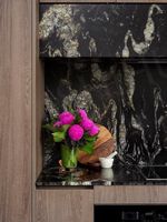 SH STONE pierre naturelle personnalisée 3m conception de luxe granit cosmique noir grande table à manger en marbre quartzite avec dessus en cuir moderne