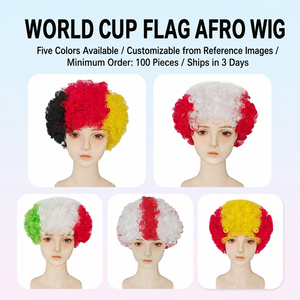 Perruque synthétique courte bouclée multicolore aux couleurs du drapeau national, perruque pour supporter de football, perruque de fête, vente en gros - Product Image 3