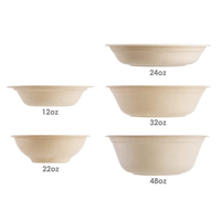 Bol de canne à sucre jetable 12oz 16oz 24oz 30oz 350ml 500ml de canne à sucre ronde bol à soupe à salade avec couvercle transparent