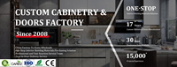 Armoires de cuisine sur mesure en MDF avec porte en verre, style transitoire Alland, finition laquée mate, panneau de porte Shaker