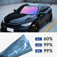 Topsee CR-6099 Film Teinté Solaire Bleu pour Voiture, Effet Caméléon Rouge Violet Vert, Film Nano Céramique pour Vitres VLT 60% Multi-Options Prix Usine