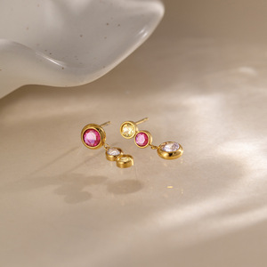 Boucles d'oreilles pendantes plaquées or avec strass en cristal rose et transparent, bijoux de fête tendance pour femmes - Product Image 1