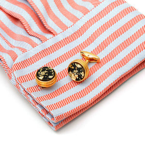 Boutons de manchette vintage, style rétro, motif noir et or, boutons de manchette ronds en or pour chemise d'homme - Product Image 3