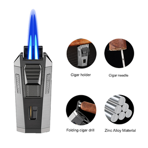 Dual Jet Blue Flame Encendedor de cigarros a prueba de viento de alta potencia con diseño moderno para cigarrillos Cigar <span class=keywords><strong>Rest</strong></span> Punch & Poker - Product Image 3