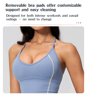 Atasan Olahraga 2-in-1 Tanpa Punggung Model Halter untuk Yoga dan Aktivitas Lainnya, Logo Kustom, Ringan, Logo Depan, Tank Top Sporty, Atasan Seksi Off-shoulder