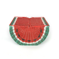 Fabricant de gros panier de pique-nique tissé à la main Rectangle pastèque PE rotin tissé coloré panier de rangement poignée pivotante couvercle