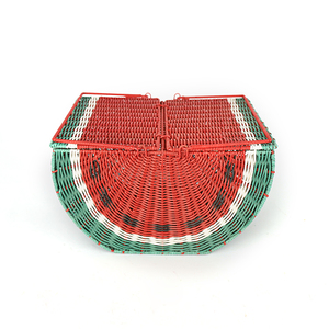 Produttore all'ingrosso tessuto a mano cestino da Picnic rettangolo anguria PE <span class=keywords><strong>Rattan</strong></span> intrecciato colorato <span class=keywords><strong>cesto</strong></span> di stoccaggio altalena <span class=keywords><strong>coperchio</strong></span> - Product Image 4