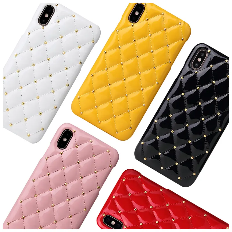 Funda de cuero con patrón de diamante para iPhone 11 PRO MAX, funda de teléfono móvil con remaches ostentosos