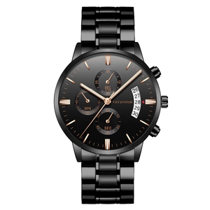 Montre chronographe de style pilote pour homme, lunette tachymètre, phase de lune, bracelet en cuir noir - Product Image 2