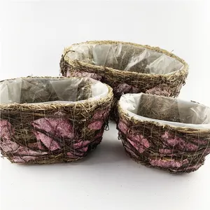 Novo produto natural plantador de rosa e marrom forma oval cesta de flores pot