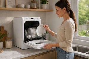 Lave-vaisselle compact pour comptoir avec réservoir d'eau intégré de 2 L, 6 programmes de lavage, séchage à air chaud PTC, capacité pour 1 à 2 personnes - Product Image 2