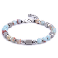 Nueva Pulsera de Piedras Naturales de Zebra Rosa Cuadradas con Cuentas Finas de Acero Inoxidable para Hombre y Mujer