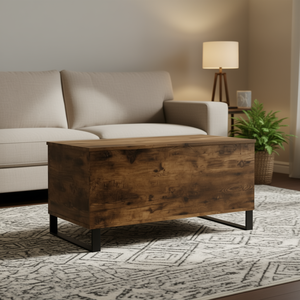 Smoked Oak Engineered Wood Coffee <b>Table</b> Height <b>Adjustable</b> Modern Industrial Living Room Furniture Metal Frame Brown - Product Image 2