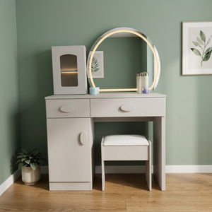 Modern <b>Makeup</b> Vanity Table with Lighted <b>Mirror</b> Storage Desk for Bedroom Furniture - Product Image 3