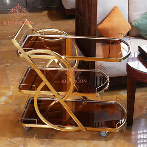 Italiaanse moderne luxe gouden roestvrijstalen restaurant 3-laags gehard glazen thee-wijn-eten serveerwagen - Product Image 2