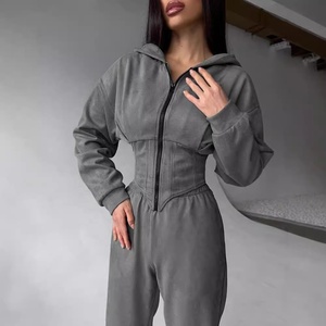 Herbst- und Winter-Damen-Set: Einfarbiger Kapuzenpullover mit Hose, Sport-Freizeithose, Zweiteiliges Outfit - Product Image 2