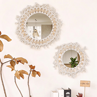 Miroir mural abstrait en macramé bohème, tapisserie en coton tissé à la main avec des perles, pour la décoration murale de la maison, respectueux de l'environnement