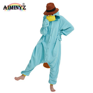 <span class=keywords><strong>Pijama</strong></span> Enterizo Térmico de Forro Polar con Capucha de Animales Lindos (Ornitorrinco Azul) para Mujer, Tallas Grandes, Casual de Primavera e Invierno, Venta al por Mayor - Product Image 2